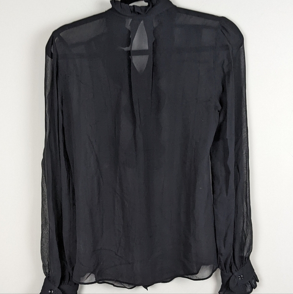 Wilfred aritzia Sheer black blouse button front frill  top XS - Picture 5 of 6